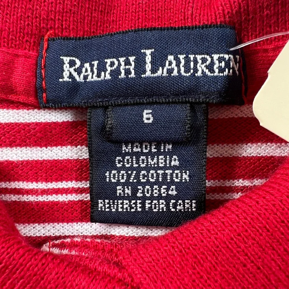 Ralph Lauren Polo Dress Girls 6 Red White Striped Short Sleeve Cotton Pony Logo